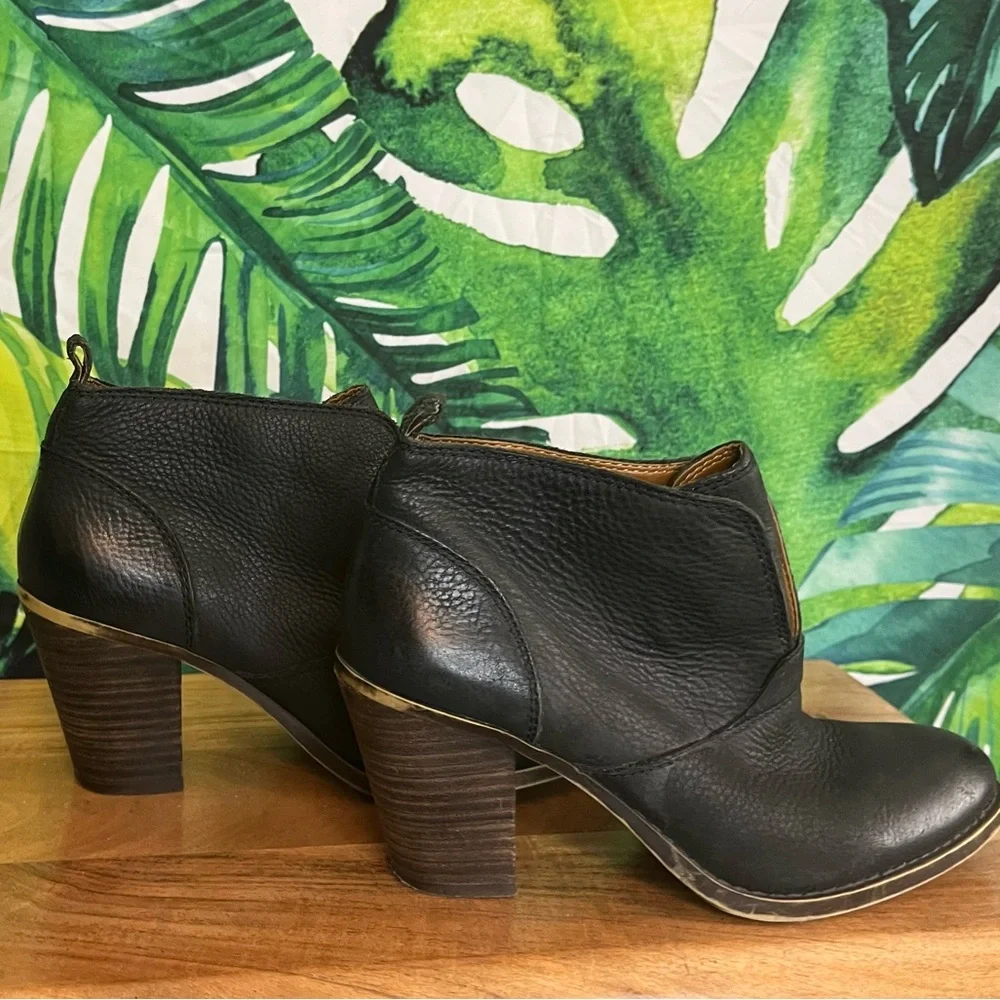 Lucky Brand 7.5 Black Brown Leather Chunky Heel Casual Fall Winter Booties